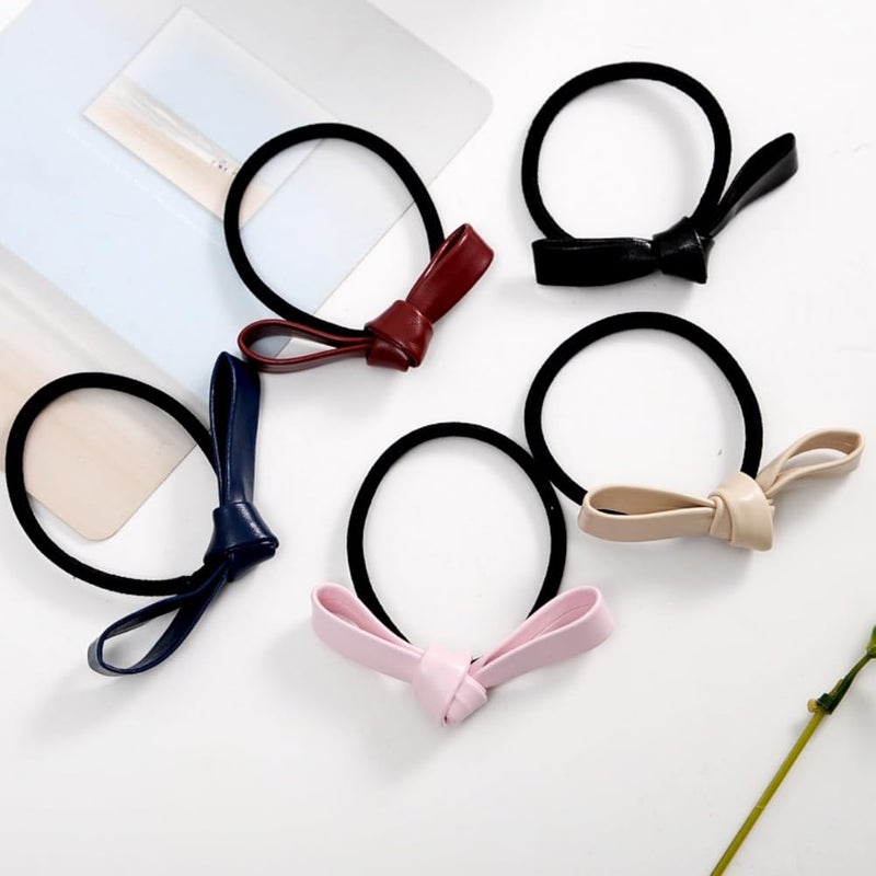 LOVEF 6 Pcs Simple Korean Elastic Double Knotted Bows Rubber Band Elastic Head Tie Hair Band Girls Hair Accessories for Women Headwear - Image 4
